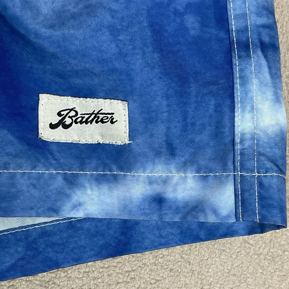 Bather Shorts Mens XL Blue Ne-Maki‎ Shibori Swim Trunk Lined Elastic Waist